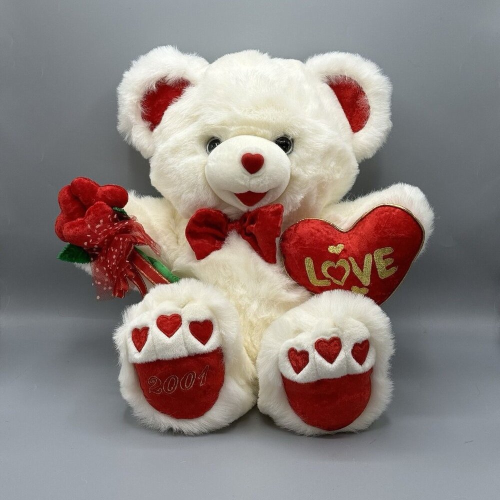 Vintage Tb Trading Co White "Love" Teddy Bear Plush Hearts Valentines 18" #2